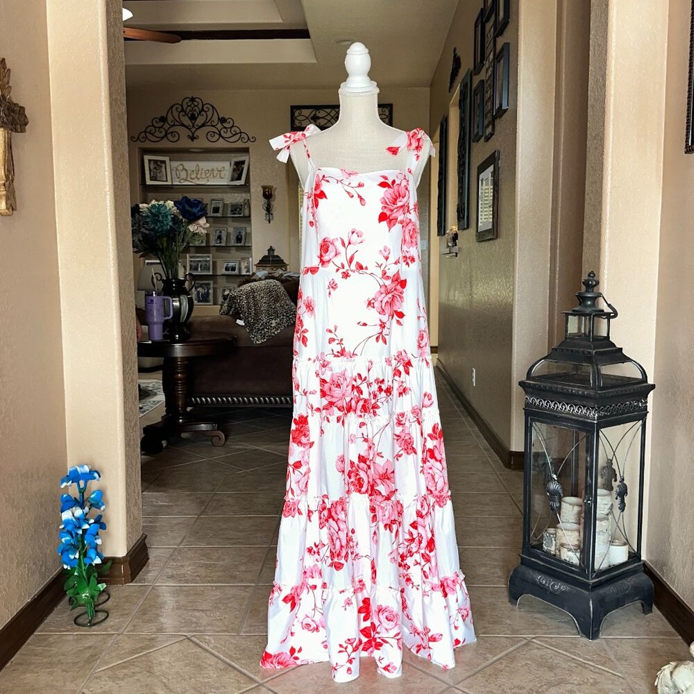 Temu*Floral Print Tied Straps Tiered Maxi Dress